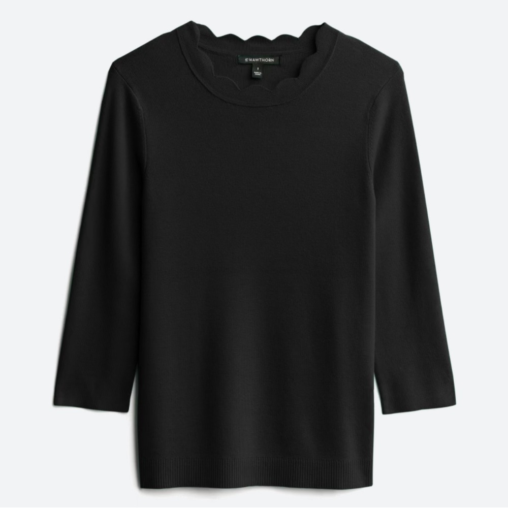 41 HAWTHORN Seena Scalloped 3/4 Sleeve Fitted Sweater